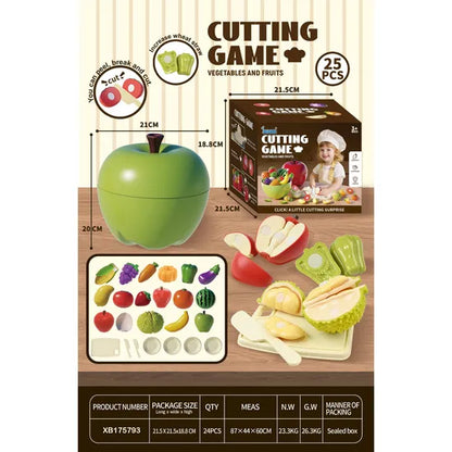 25 PCS Montessori Fruit & Vegetable Cutting Toy Set – Preschool Kitchen Food Play Set for Kids