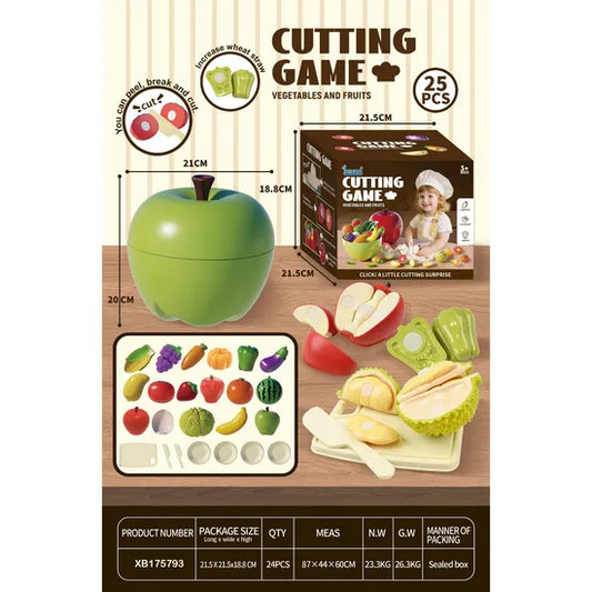 25 PCS Montessori Fruit & Vegetable Cutting Toy Set – Preschool Kitchen Food Play Set for Kids