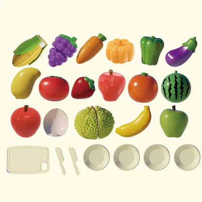 25 PCS Montessori Fruit & Vegetable Cutting Toy Set – Preschool Kitchen Food Play Set for Kids