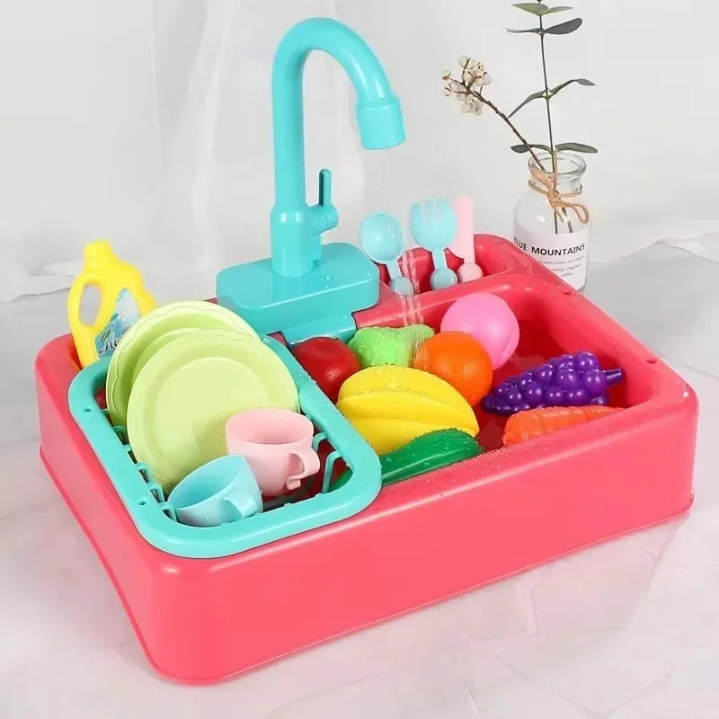 Kids Electric Sink Toys Fun Kitchen Play Water Spray Dishwashing Table Simulation Cycle Out Of Water Play House Toy Gift