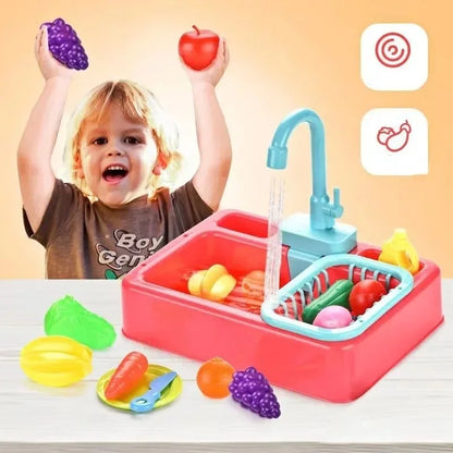 Kids Electric Sink Toys Fun Kitchen Play Water Spray Dishwashing Table Simulation Cycle Out Of Water Play House Toy Gift