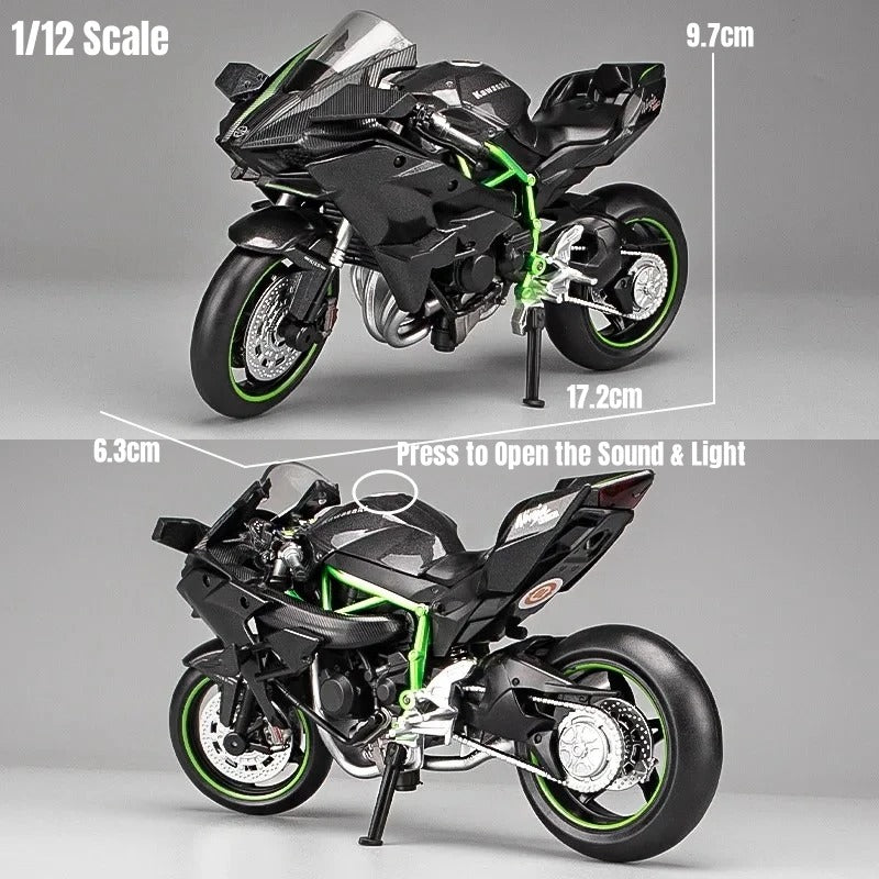 1/9 KAWASAKI H2R Ninja Motorcycle - Diecast Metal Large Size Model Racing Sound & Light Collection Gift Boy Children