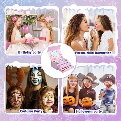 BST Factory 3-Layer Craft Box Kids Makeup Kit – Non-Toxic Beauty Set with Eye Shadow, Nail Polish & Lipstick for Girls