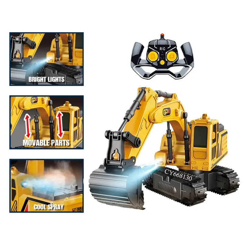 1:18 Remote Control Excavator RC Construction Vehicles Toys Sandbox Digger Toys With Light And Spray For Kids