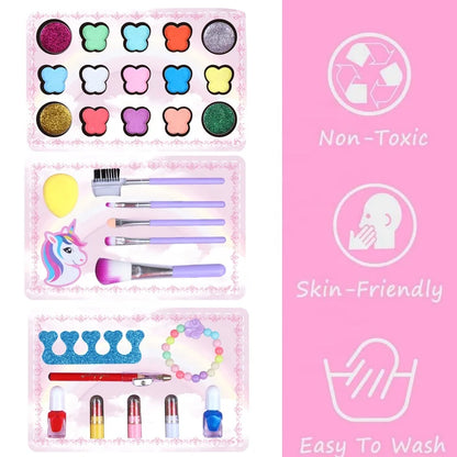 BST Factory 3-Layer Craft Box Kids Makeup Kit – Non-Toxic Beauty Set with Eye Shadow, Nail Polish & Lipstick for Girls
