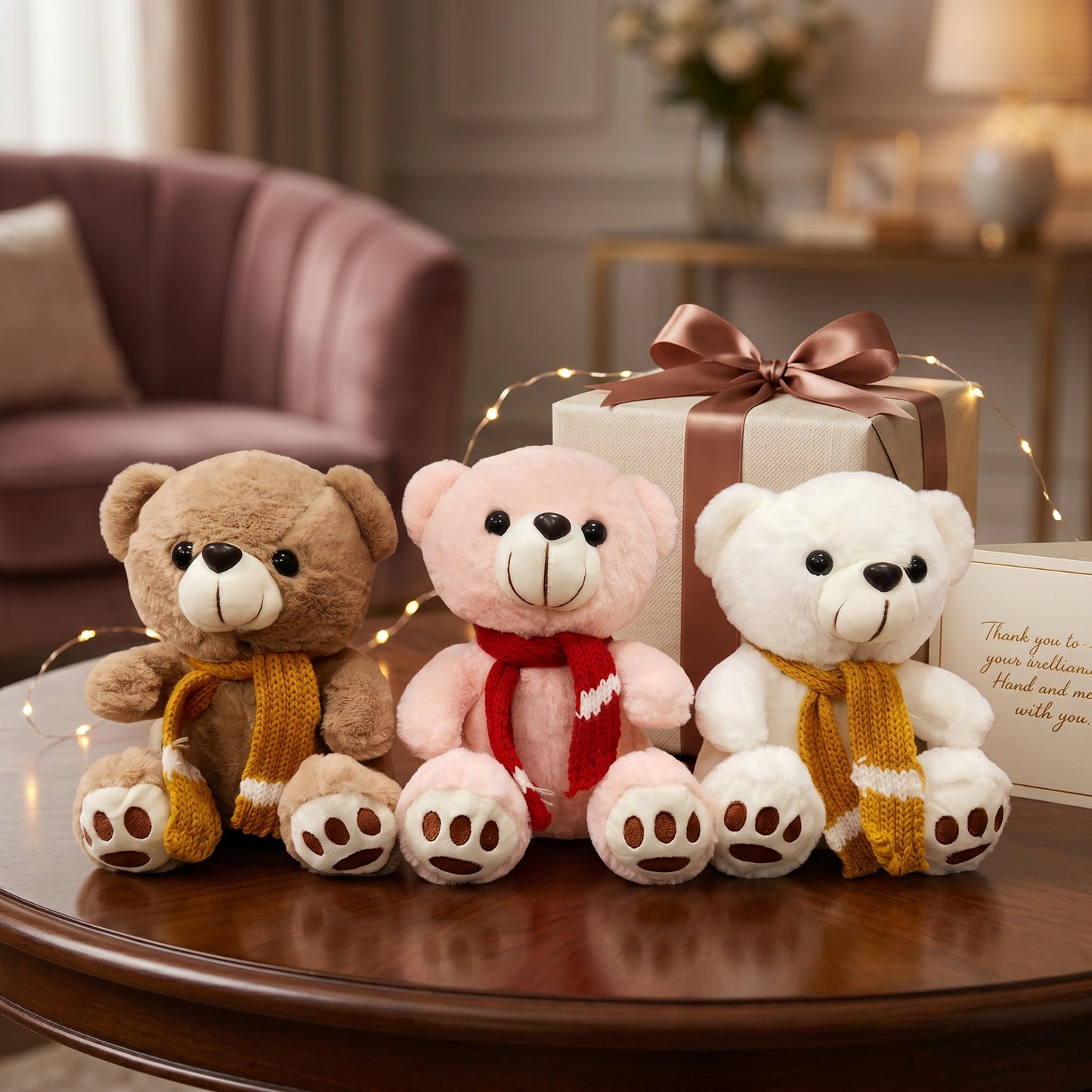 Cute Teddy Bear with Knitted Scarf – Soft Plush Stuffed Toy