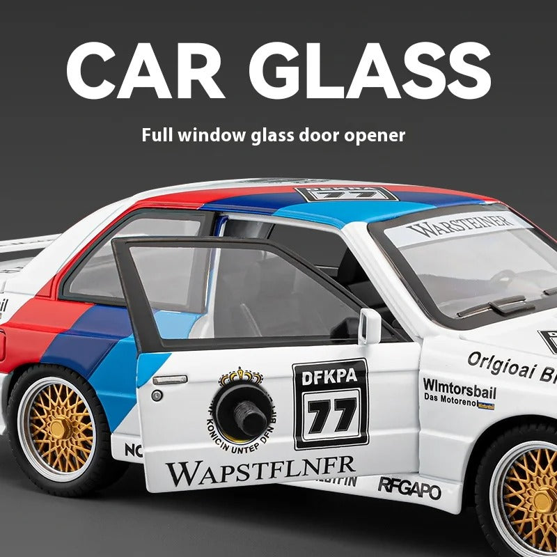 1/24 M3 E30 1988 Mpower Floral Version Alloy Diecast Painting Car Model Sound Light Private Collectibles Decorative Gifts