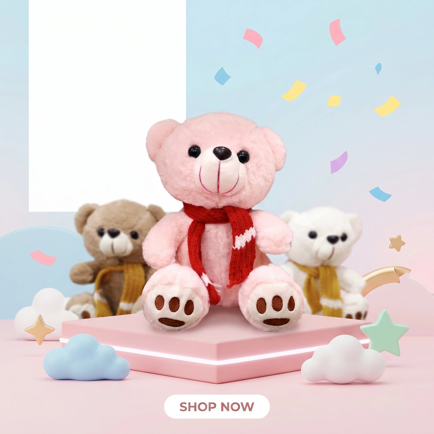 Cute Teddy Bear with Knitted Scarf – Soft Plush Stuffed Toy