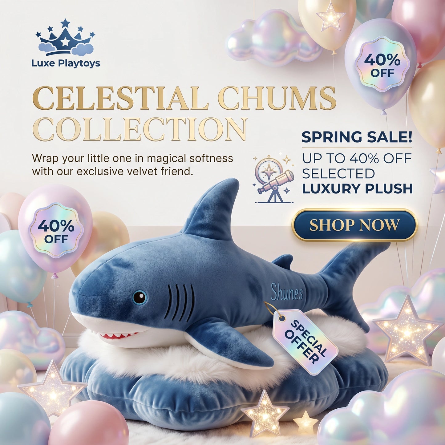 Soft Plush Shark Toy – Cuddly Stuffed Sea Animal Pillow