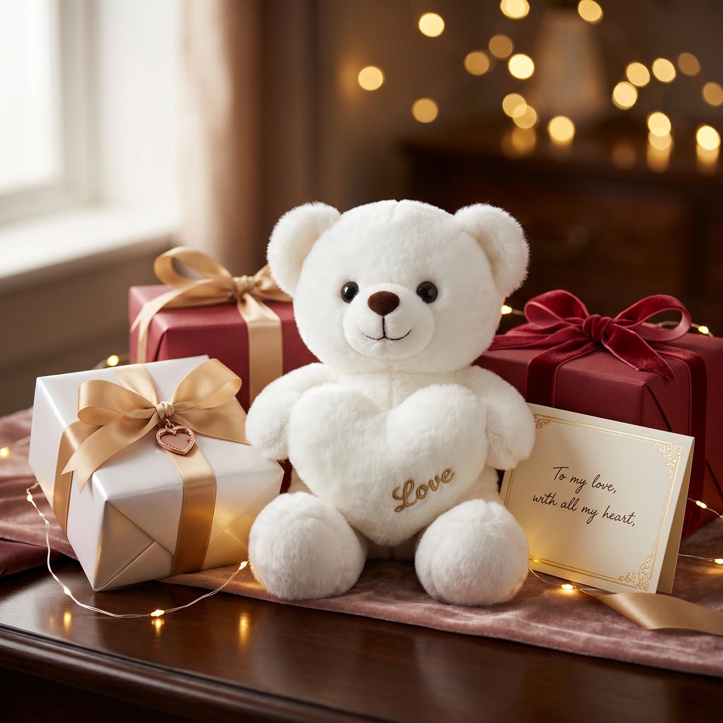 Love Heart White Teddy Bear Plush – Soft Stuffed Gift Toy