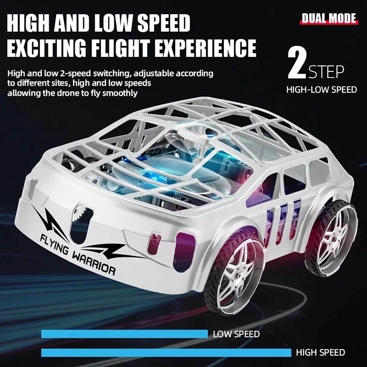 2-In-1 Flying RC Car Toy for Kids – Remote Control Land & Air Drone Car with LED Lights