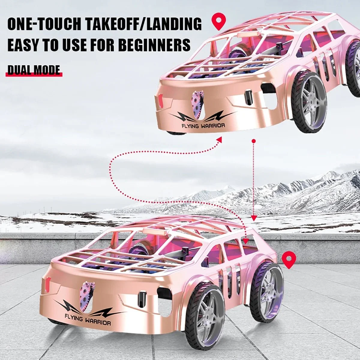 2-In-1 Flying RC Car Toy for Kids – Remote Control Land & Air Drone Car with LED Lights