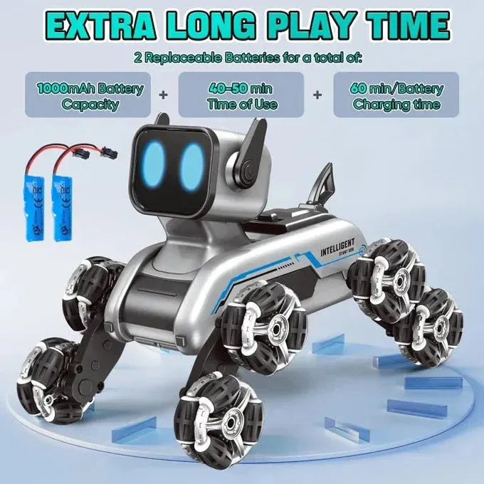 Remote & Watch Controlled Stunt Robot Dog – 8-Wheel 360° Spinner with All-Terrain Tires