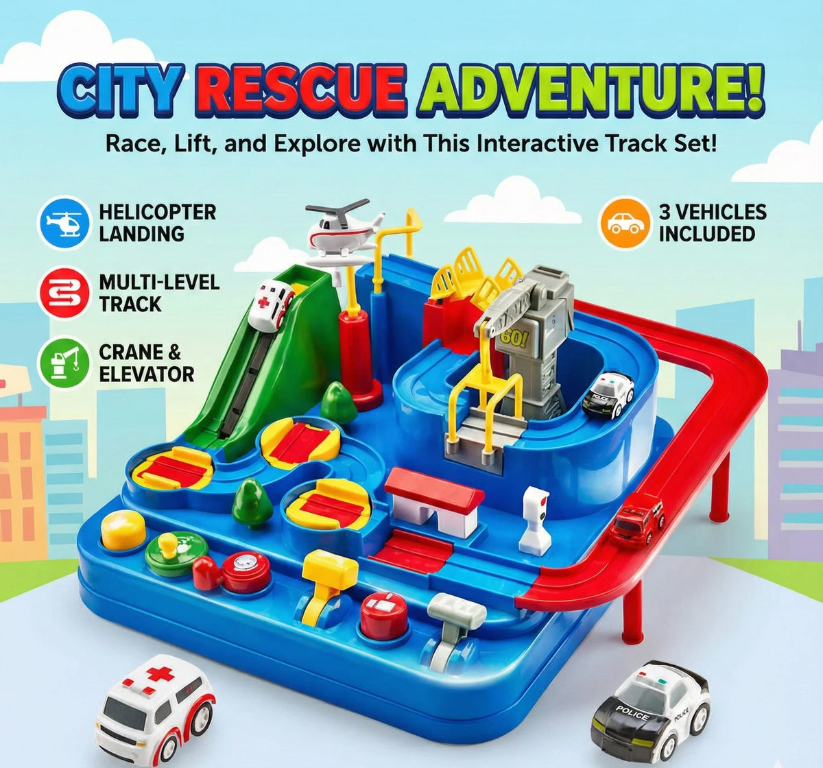 Car Adventure Track Steering Toy – Interactive Obstacle Race Track with Cars for Kids