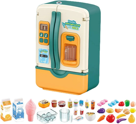 39PCS Multi-Functional Pretend Fridge with Spray – Kids Kitchen Role-Play Refrigerator Toy Set