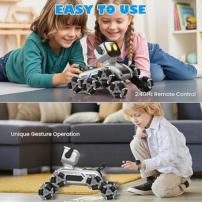 Remote & Watch Controlled Stunt Robot Dog – 8-Wheel 360° Spinner with All-Terrain Tires