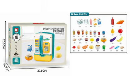 39PCS Multi-Functional Pretend Fridge with Spray – Kids Kitchen Role-Play Refrigerator Toy Set