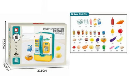 39PCS Multi-Functional Pretend Fridge with Spray – Kids Kitchen Role-Play Refrigerator Toy Set