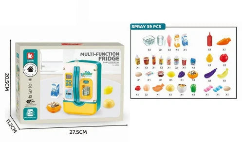 39PCS Multi-Functional Pretend Fridge with Spray – Kids Kitchen Role-Play Refrigerator Toy Set
