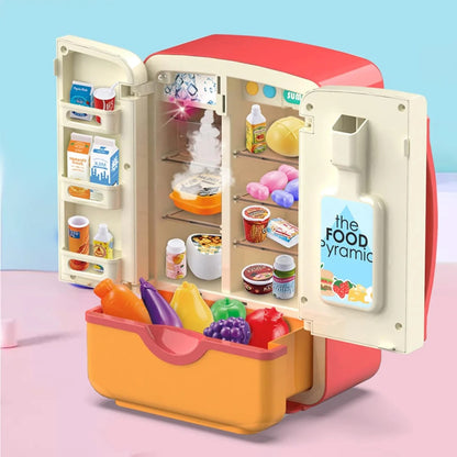 39PCS Multi-Functional Pretend Fridge with Spray – Kids Kitchen Role-Play Refrigerator Toy Set