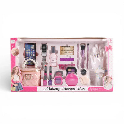 Ultimate Glamour Makeup Storage Box – 20-Piece Jewelry & Cosmetic Playset with Quilted Handbag