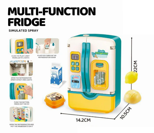 39PCS Multi-Functional Pretend Fridge with Spray – Kids Kitchen Role-Play Refrigerator Toy Set