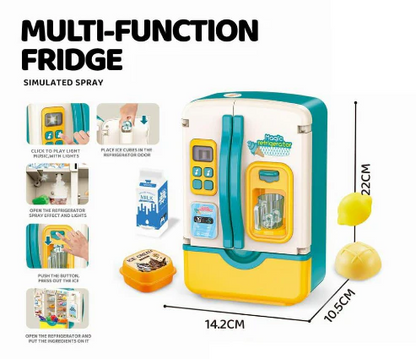 39PCS Multi-Functional Pretend Fridge with Spray – Kids Kitchen Role-Play Refrigerator Toy Set
