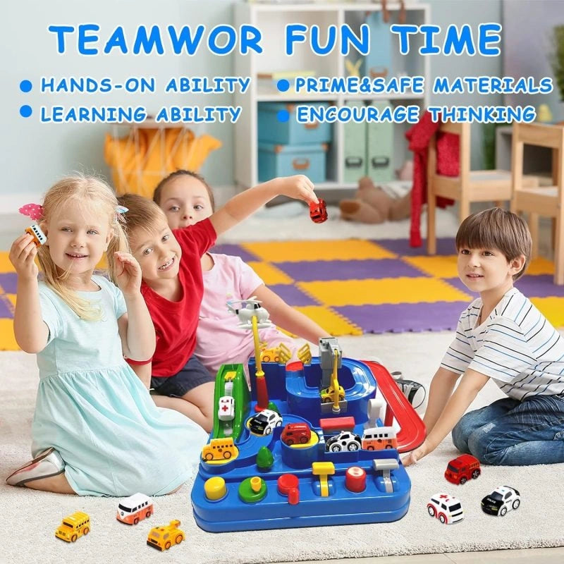 Car Adventure Track Steering Toy – Interactive Obstacle Race Track with Cars for Kids