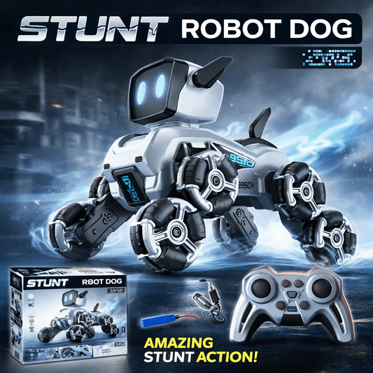 Remote & Watch Controlled Stunt Robot Dog – 8-Wheel 360° Spinner with All-Terrain Tires