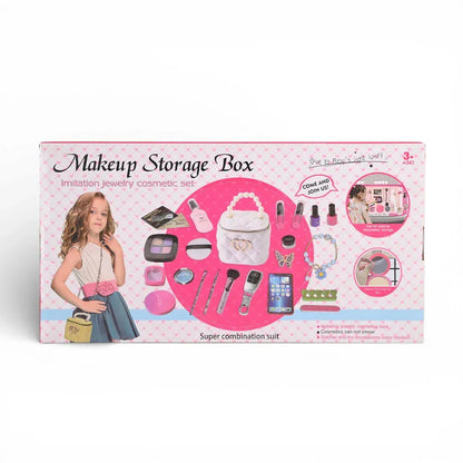 Ultimate Glamour Makeup Storage Box – 20-Piece Jewelry & Cosmetic Playset with Quilted Handbag