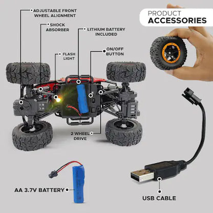 1:18 High‑Speed Remote Control Rock Crawler Truck – RC Off‑Road Monster Toy with Smoke Spray & Lights