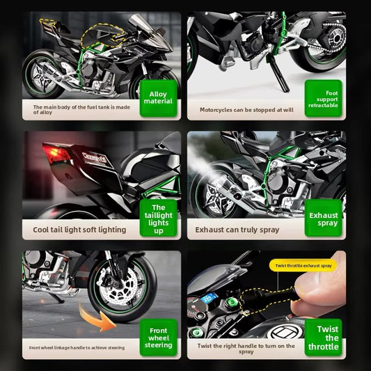 1/9 KAWASAKI H2R Ninja Motorcycle - Diecast Metal Large Size Model Racing Sound & Light Collection Gift Boy Children