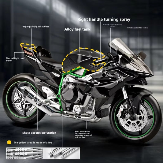 1/9 KAWASAKI H2R Ninja Motorcycle - Diecast Metal Large Size Model Racing Sound & Light Collection Gift Boy Children
