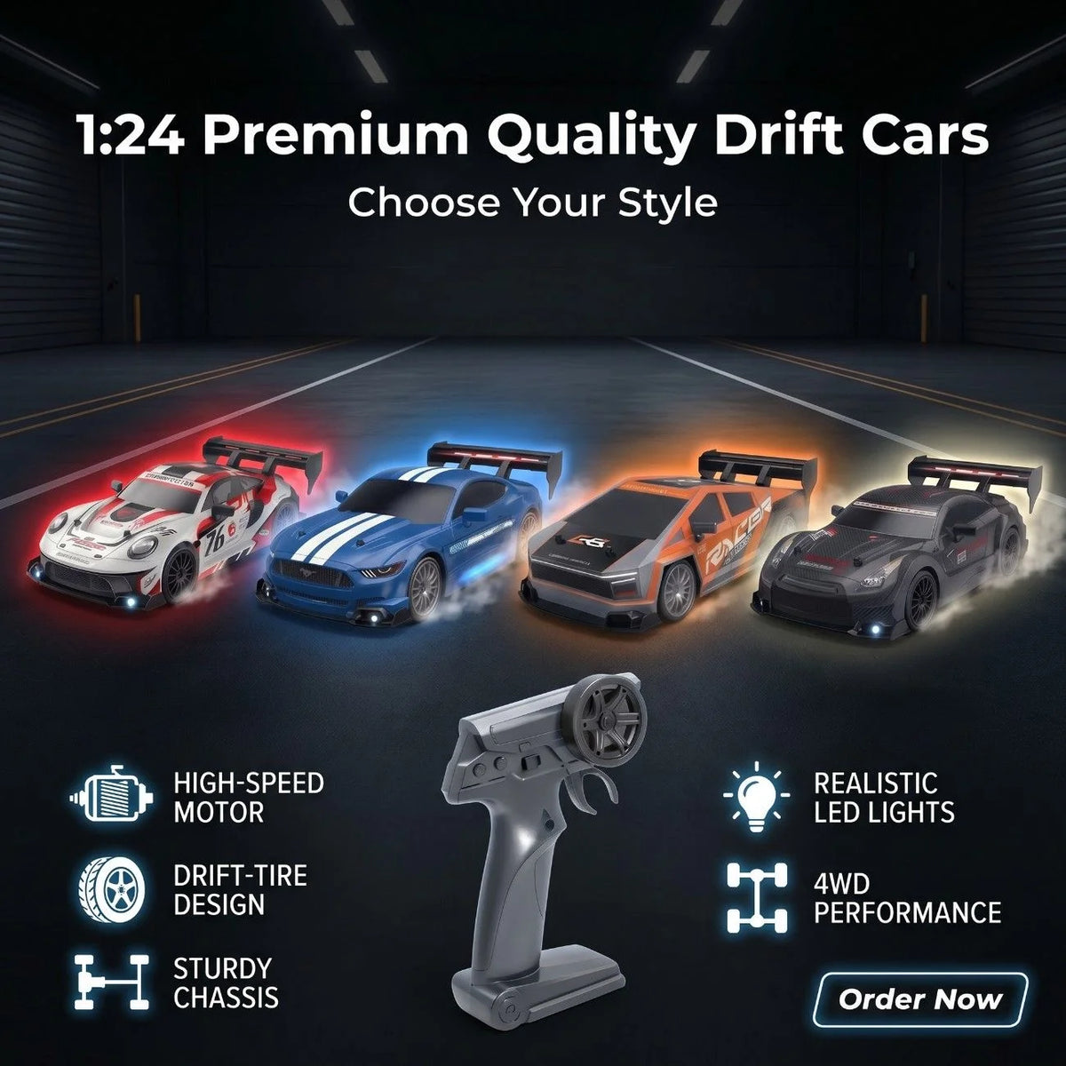 1.24 Scale High-Speed 4WD RC Drift Car 20KMH